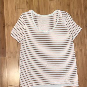 White and Orange Striped T Shirt
